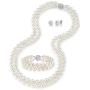 THE PEARL SOURCE Sterling Silver Round White Freshwater Cultured Pearl Double Strand Necklace, Bracelet & Earrings Set in 17-18'' Princess Length for Women