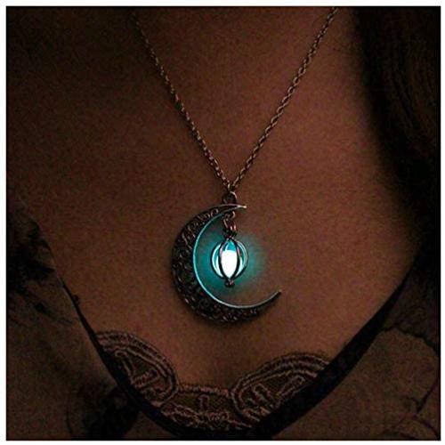 CanB Moon Pendant Necklace Chic Crystal Necklace Jewelry Silver Chain Fashion Necklace for Women and Girls