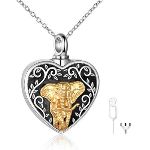 ONEFINITY Elephant Urn Necklaces for Ashes Sterling Silver Cremation Jewelry for Ashes Heart Memory Jewelry for Women