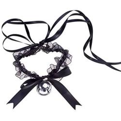 Sweet Lace Bell Pendant Choker Necklace Bow Collar Adjustable Neckband for Women Girls Men Cat Cosplay Jewelry