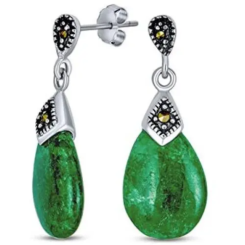 Dyed Green Jade Marcasite Pear Shaped Teardrop Dangle Stud Earrings For Women 925 Sterling Silver Dyed Green Jade Marcasite Pear Shaped Teardrop Dangle Stud Earrings For Women 925 Sterling Silver