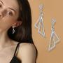 Besilver Valentine Gift Triangle Necklace Earrings Set Women Men 925 Sterling Silver 18K Gold Filled Cubic Zirconia Triangle Jewish Chai Necklace Jewelry Gift