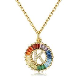 SISMIURRA Initial Necklace for Women, 18K Gold Plated Copper or Sterling Silver A-Z 26 Letter Pendant Necklace, AAAAA Rainbow Cubic Zirconia Round Necklace, Delicate Gifts for Her