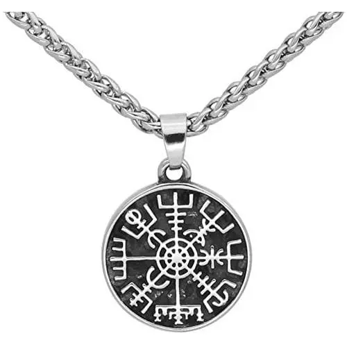 GuoShuang Stainless Steel Nordic Viking Rune Compass Amulet Pendant Necklace Small Size with Valknut Gift Bag GuoShuang Stainless Steel Nordic Viking Rune Compass Amulet Pendant Necklace Small Size with Valknut Gift Bag