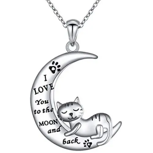 JZMSJF 925 Sterling Silver Crescent Moon Necklace Engraved I Love You to The Moon and Back Puppy Dog Cat Paw Cat Pendant Gift for Wife Girlfriend JZMSJF 925 Sterling Silver Crescent Moon Necklace Engraved I Love You to The Moon and Back Puppy Dog Cat Paw Cat Pendant Gift for Wife Girlfriend