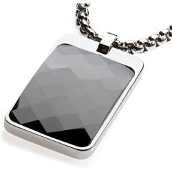 GESTALT COUTURE Most Unique Tungsten Tag Necklace. 4mm Wide Surgical Steel Chain. Black Faceted High-Tech Ceramic.