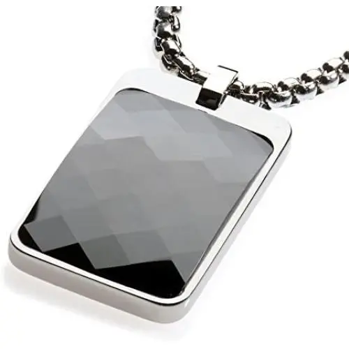 GESTALT COUTURE Most Unique Tungsten Tag Necklace. 4mm Wide Surgical Steel Chain. Black Faceted High-Tech Ceramic. GESTALT COUTURE Most Unique Tungsten Tag Necklace. 4mm Wide Surgical Steel Chain. Black Faceted High-Tech Ceramic.