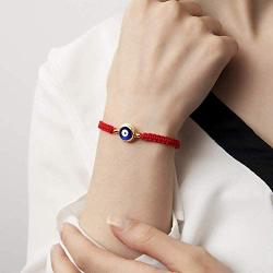 Evil Eye Blue Red String Kabbalah Bracelet Adjustable Gold Plated Good Luck Bracelets for Women Girls Boys Friendship Bracelets Evil Eye Jewelry Negative Energy (Blue red, argentium-Plated-Brass)