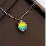 CENWA LGBT Gay Pride Rainbow Time Gemstone Double-Sided Glass Ball Pendant Necklace LGBT Lesbian Jewelry