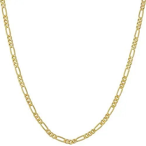 Lifetime Jewelry 2.5mm Figaro Chain Necklace 24k Real Gold Plated Women and Men