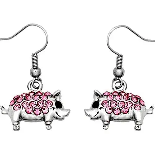 DianaL Boutique Silver Tone Pink Crystal Pig Piggy Piglet Earrings Gift Boxed DianaL Boutique Silver Tone Pink Crystal Pig Piggy Piglet Earrings Gift Boxed