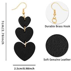 Jagucho Leather Earrings Dangle for Women, Lightweight Heart Earrings Drop for Teen Girls, Gifts for Women