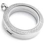 Zysta Silver Round Locket Pendant Necklace 30mm Glossy Stainless Steel Clear Glass Living Memory Floating Charms Stone Storage