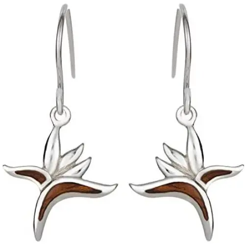 Sterling Silver Koa Wood Bird of Paradise Dangle Hook Earrings Sterling Silver Koa Wood Bird of Paradise Dangle Hook Earrings
