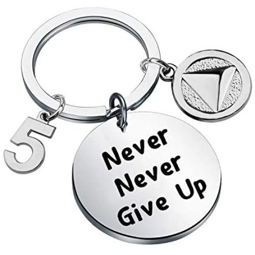 HOLLP Sobriety Keychain Sober 1/2/5 Years Anniversary Keychain Sobriety Jewelry Never Never Give Up Keychain Recovery Symbol Keychain