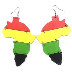 African Attire for Women Africa Earrings Continent Map Dangle Wooden Earings Nefertiti Large Wood Jewelry