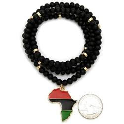CBC Crown Slanted Pan African Colored Africa Map Continent Pendant on Wooden Bead Necklace
