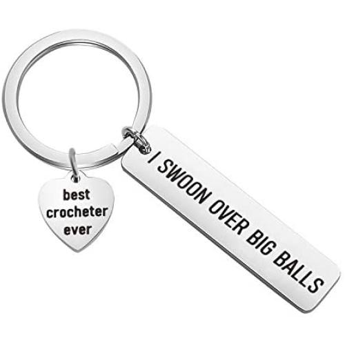 SEIRAA Knitting Gift Crochet Jewelry I Swoon Over Big Balls Keychain Knitter Gift Crocheting Jewelry Maker Gift for Women