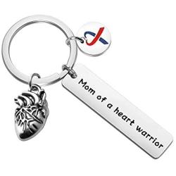 FUSTMW CHD Awareness Keychain Mom of A Heart Warrior Gifts CHD Heart Defect Recovery Gift Heart Disease Jewelry