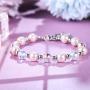 Sllaiss Pink Swarovski Pearl Crystal Charm Bracelet for Women Girls Link Chain Elastic Bracelets with Heart Charm, Crystals from Swarovski, Friendship Bracelets Jewelry Gift for Her