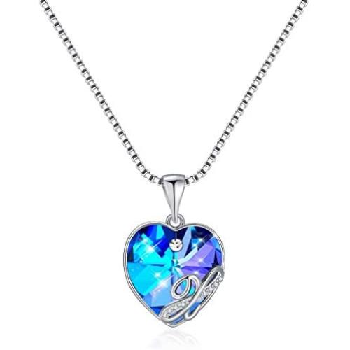 IEFRICH Gifts for Women Girls Jewelry, Cubic Zirconia Crystal Love Heart Pendant Initial Necklace Gifts for Women Girls Mom Birthday Christmas Mothers Day Valentines Present