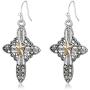 RareLove Vintage Cross Two Tone Golden Star Christmas Piercing Dangle Earrings CZ Rhinestone Silver Plated Alloy Holiday Jewelry For Women Girls