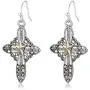 RareLove Vintage Cross Two Tone Golden Star Christmas Piercing Dangle Earrings CZ Rhinestone Silver Plated Alloy Holiday Jewelry For Women Girls RareLove Vintage Cross Two Tone Golden Star Christmas Piercing Dangle Earrings CZ Rhinestone Silver Plated Alloy Holiday Jewelry For Women Girls