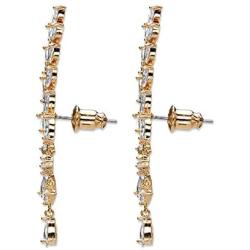 Gold Tone Marquise Cut and Pear Drop Crystal Ear Climber Drop Earrings (43x8mm)