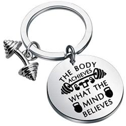 PENQI Fitness Keychain Bodybuilding Jewelry Body Achieves What The Mind Believes Keychain Gym Workout Gift for Fitness Lover Personal Fitness Coach