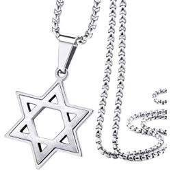 555Jewelry Stainless Steel Star of David Necklace for Men & Boys, 16-24 Inch Box Chain