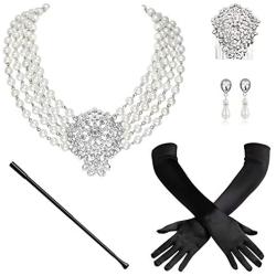 BABEYOND 1920s Gatsby Multilayer Pearl Necklace Vintage Bridal Pearl Necklace Earrings Jewelry Set
