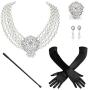 BABEYOND 1920s Gatsby Multilayer Pearl Necklace Vintage Bridal Pearl Necklace Earrings Jewelry Set