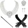 BABEYOND 1920s Gatsby Multilayer Pearl Necklace Vintage Bridal Pearl Necklace Earrings Jewelry Set