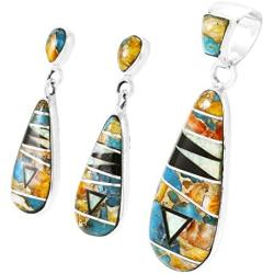 Sterling Silver and Genuine Spiny Turquoise Necklace & Earrings Matching Set (Choose Style)