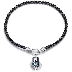 MPRAINBOW Mens Stainless Steel Greek Blue Dragon Evil Eye Axe Casting Dog Tag Pendant Amulet Necklace