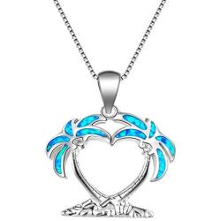 Sterling Silver Double Palm Tree Necklaces Pendant Earrings Blue Opal Pendant Perfect Birthday Present