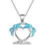 Sterling Silver Double Palm Tree Necklaces Pendant Earrings Blue Opal Pendant Perfect Birthday Present