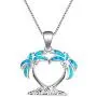 Sterling Silver Double Palm Tree Necklaces Pendant Earrings Blue Opal Pendant Perfect Birthday Present