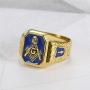 IFUAQZ Mens Stainless Steel Gold Plated Freemason Symbol Masonic Rings Blue G Lodge Master Mason Signet Biker Band
