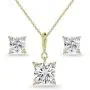 Sterling Silver Cubic Zirconia Studded Solitaire Necklace & Stud Earrings Set Sterling Silver Cubic Zirconia Studded Solitaire Necklace & Stud Earrings Set