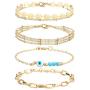 Udalyn 4Pcs Copper plated with 14K gold Chain Bracelets for Women Adjustable Dainty Dainty Tiny Cute Evil Eye Oval Chain Layered Bracelet Women Jewelry