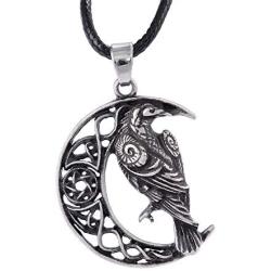 HAQUIL Raven Necklace - Viking Celtic Wiccan Crow Raven Pendant - PU Leather Cord