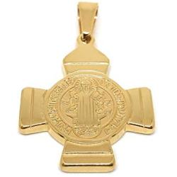 LESLIE BOULES 18K Gold Plated Saint Benedict Cross Pendant Protection Jewelry