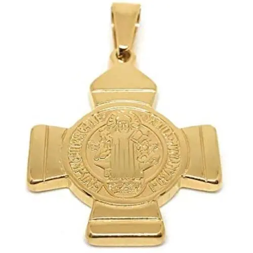 LESLIE BOULES 18K Gold Plated Saint Benedict Cross Pendant Protection Jewelry