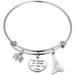 SEIRAA The Power of Three Jewelry Triquetra Bracelet Book Charm Wire Bangle Witches Jewelry Inspirational Gift