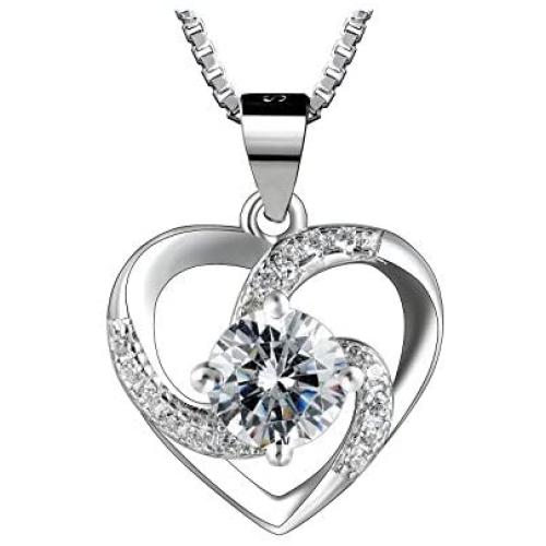 Nowonchic Sterling Silver Love Heart Pendant Necklace for Women, Jewelry for Women, 18'' + 2” inch