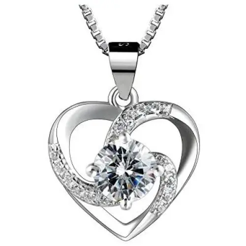 Nowonchic Sterling Silver Love Heart Pendant Necklace for Women, Jewelry for Women, 18'' + 2” inch Nowonchic Sterling Silver Love Heart Pendant Necklace for Women, Jewelry for Women, 18'' + 2” inch