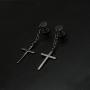 JSEA Black Silver Stainless Steel Cross Dangle Long Earrings Barbell Screw Back Round Stud Earrings