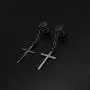 JSEA Black Silver Stainless Steel Cross Dangle Long Earrings Barbell Screw Back Round Stud Earrings JSEA Black Silver Stainless Steel Cross Dangle Long Earrings Barbell Screw Back Round Stud Earrings