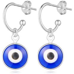 14k Gold Evil Eye Huggie Hoop Earrings,Dainty Tiny Turkish Enamel Blue Evil Eye Dangle Hoop Earrings for Women Lucky Jewelry